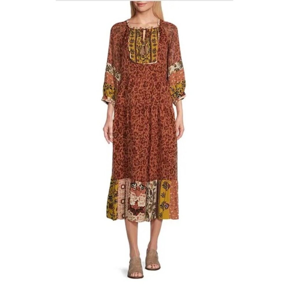 John Mark MEDIUM Floral Boho Midi Dress 3/4 Sleeves Women's NWT $129
